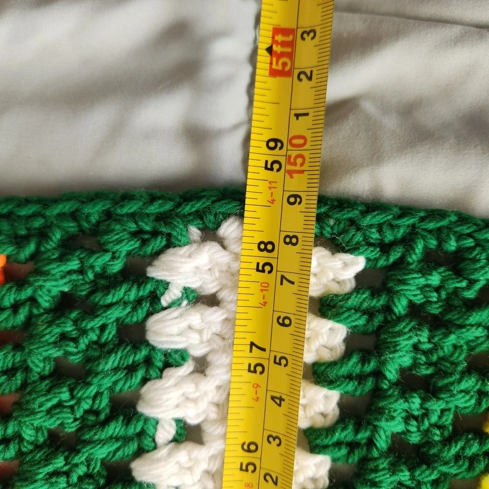 Vintage Retro Handmade Crocheted Afghan Throw Blanket Orange Green Miami FAMU